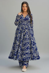 Dark Blue Rayon Anarkali Printed Kurti