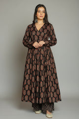 Black Rayon Anarkali Printed Kurti