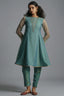 Sea Green Tissue Sequinned Kurti with Pant - Front View