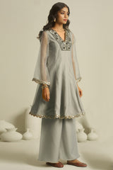 Dove Grey Tissue Sequinned Kurti with Bottom