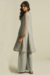 Dove Grey Tissue Sequinned Kurti with Bottom