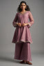 Deep Pastel Pink Tissue Sequinned Kurti with Bottom - Front View