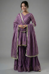 Purple Chanderi Sharara Set with Weaving