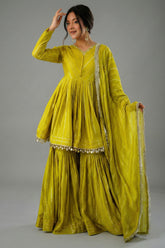 Yellow Chanderi Sharara Set with Weaving