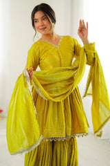 Yellow Chanderi Sharara Set with Weaving