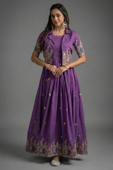 Rich Purple Long Kurti in Art Silk with Embroidered Jacket