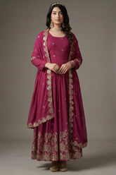 Magenta Pink Georgette Anarkali Kurti with Dupatta