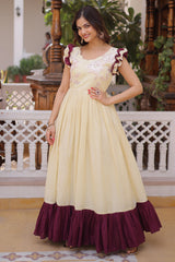 Cream and Wine Embellished Dress