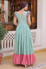 Sage Green and Rose Pink Embellished Dress