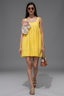Yellow Cotton 3D Floral Patch Fit-and-Flare Mini Dress