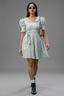 Mint Green Cotton Peter Pan Collar and Puff Sleeved Fit-and-Flare Mini Dress