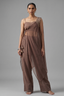 Mocha Brown Organza Modal Silk Crop Top Palazzo Set with Cape