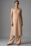 Light Champagne Golden Modal Silk Straight Cut Kurti and Palazzo Set