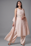 Pastel Pink Organza Modal Silk Sequin and Beaded Work Straight Cut Kurti Set
