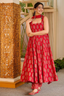 Scarlet Red Heritage Print Muslin Floor-Length Anarkali Kurti Set