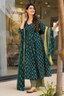 Aegean Blue Sovereign Booti Flared Maslin Silk Gown Set