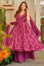 Berry Magenta Paisley Motif Printed Muslin Floor-Length Suit