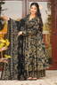Onyx Black Whisper Leaf Printed Muslin Anarkali Kurti set