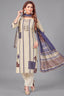Cream Crepe Art Silk Printed Straight Cut Kurti Set with Mirror Work