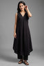 Obsidian Black Sleeveless V-Neck Co-Ord Set with Straight Pant