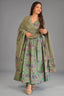 Sage Green Mandala Floral Cotton Silk Flared Anarkali Kurti Set
