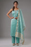 Mint Green Tissue Weaving and Mirror Worked Straight Cut Kurti