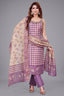 Lilac Tissue Scallop Printed Straight Cut Kurti Set