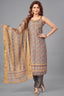 Grey Chanderi Cotton Printed Straight Cut Kurti Set