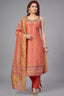 Orange Chanderi Printed Straight Cut Kurti Set