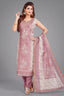 Dusty Pink Chanderi Cotton Floral Printed Straight Cut Kurti Set