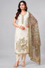 Off White Chanderi Paisley Printed Straight Cut Kurti Set