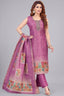 Purple Chanderi Cotton Printed Straight Cut Kurti Set