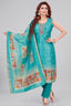 Sky Blue Chanderi Cotton Printed Straight Cut Kurti Set