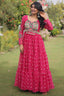 Pink Georgette Printed Flared Anarkali Kurti with Kachchi Work