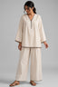 Off White Cotton V Neck Co-Ord Set with Contrast Piping