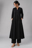 Black Cotton Button Down Flared Kurta Set with Pockets