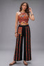 Black Cotton Kutchi Mirror Halter Top and Side-Striped Pant Set