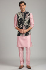 Light Pink Silk Kurta Pajama with Printed Jacket