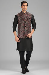 Black Silk Kurta Pajama with Embroidered Jacket
