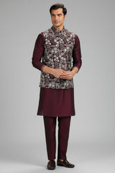Wine Purple Silk Sequin Embroidered Kurta Pajama with Jacket