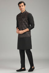 Black Silk Kurta Pajama with Embroidered Jacket
