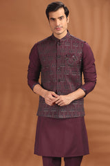 Purple Silk Kurta Pajama with Embroidered Jacket