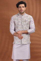 Onion Pink Silk Embroidered Kurta Pajama with Jacket