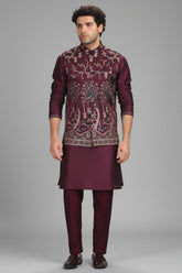 Purple Silk Embroidered Kurta Pajama with Jacket