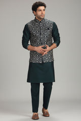 Bottle Green Silk Embroidered Kurta Pajama with Jacket