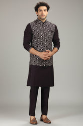 Wine Purple Silk Embroidered Kurta Pajama with Jacket