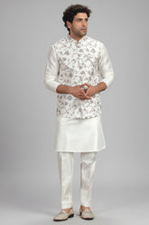 Cream Silk Kurta Pajama with Embroidery Jacket
