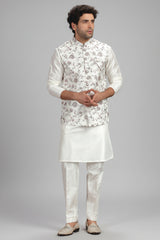 Cream Silk Kurta Pajama with Embroidery Jacket