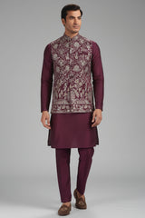 Purple Silk Sequin Embroidered Kurta Pajama with Jacket