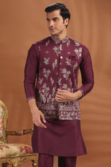 Purple Silk Sequin Embroidered Kurta Pajama with Jacket
